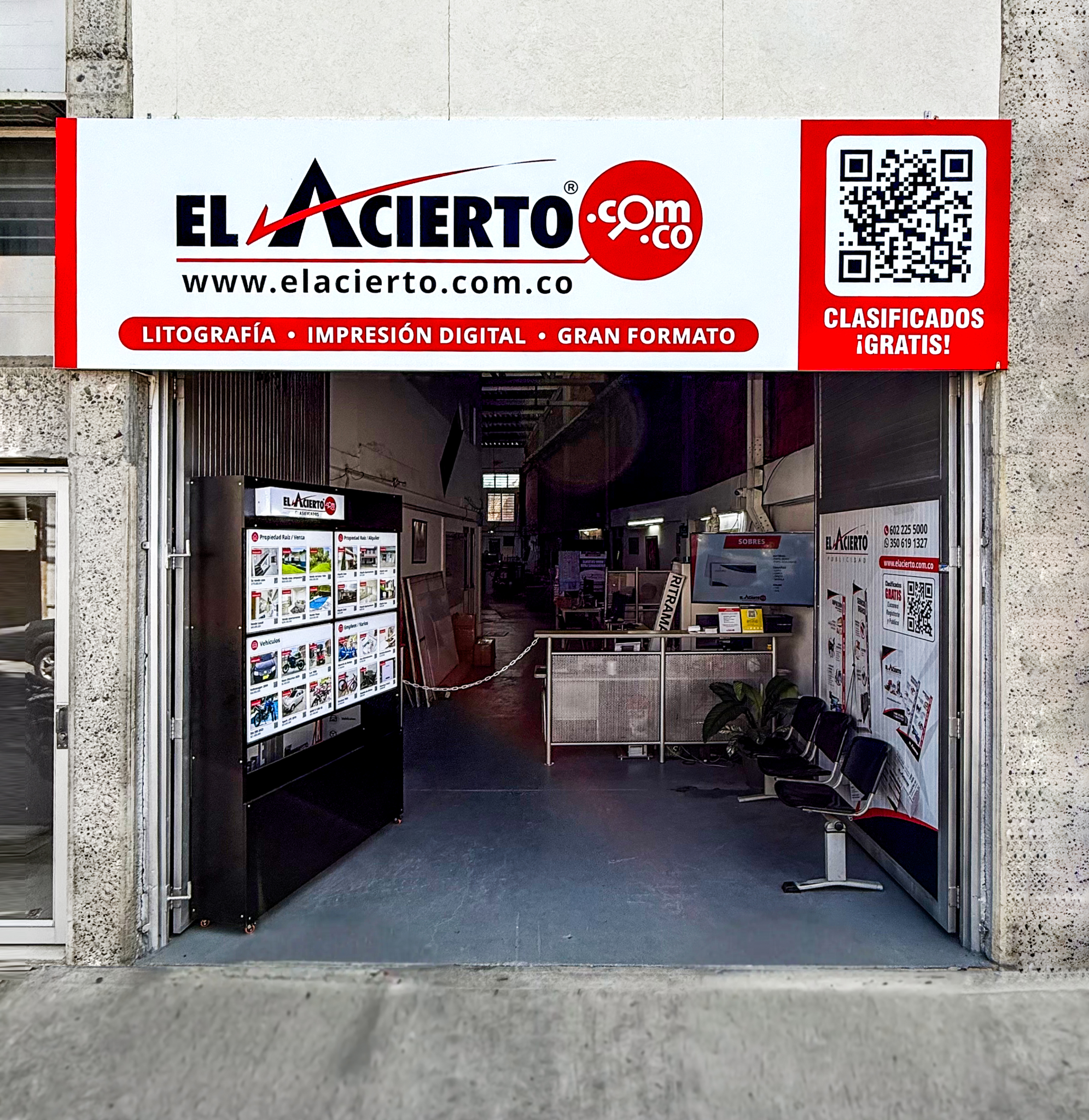 Fachada real de El Acierto Publicidad en Tuluá